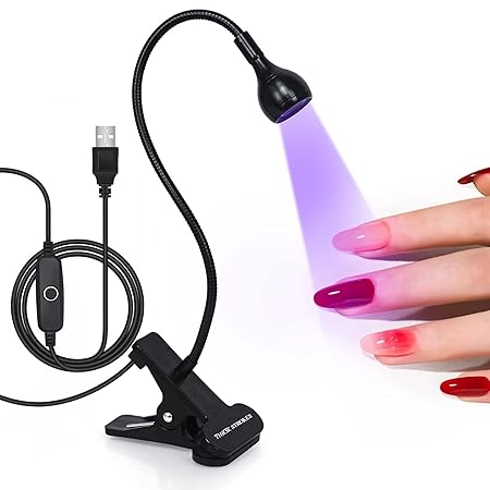 GV198 THR3E STROKES UV Light for Nails - 3W LED Nail Dryer with Gooseneck Clamp & USB Charge for Salon/Home (Black-B)