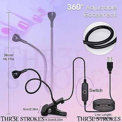 GV198 THR3E STROKES UV Light for Nails - 3W LED Nail Dryer with Gooseneck Clamp & USB Charge for Salon/Home (Black-B)