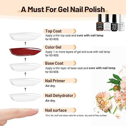 GV199 THR3E STROKES Nail Dehydrator and Primer with Gel Base & Top Coat Set, Acid Free Acrylic Nail Supplies Primer Glossy Gel Nail Polish Top Coat Starter Kit (MACHINES SE SIKHENGI)(UV LAMP REQUIRED) 15ML X 4