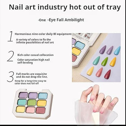GV201 THR3E STROKES Solid Cream GelPolish Set, 9 Colors Pudding Gel Nail Polish Palette with Nail Brush, Nude Pink Orange Red Solid Gel Polish Nail Art Kit Soak Off Portable Gift for Girls/Friend DIY Home (E)