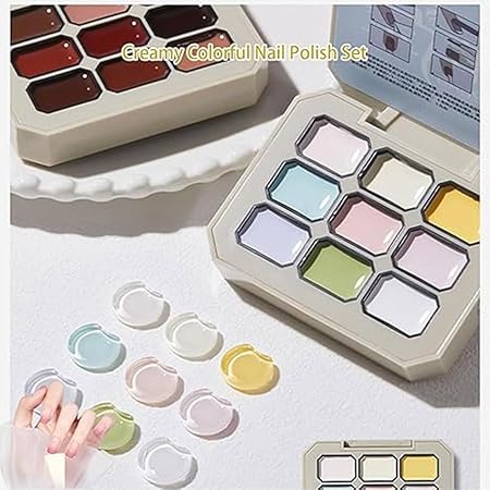 GV201 THR3E STROKES Solid Cream GelPolish Set, 9 Colors Pudding Gel Nail Polish Palette with Nail Brush, Nude Pink Orange Red Solid Gel Polish Nail Art Kit Soak Off Portable Gift for Girls/Friend DIY Home (E)