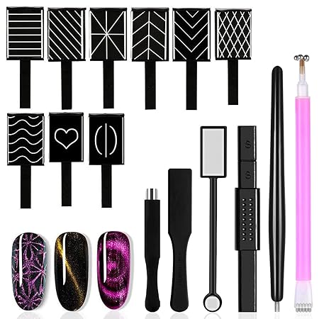 GV202 THR3E STROKES 15Pcs Nail Magnet Set Cat Eye Gel Nail Polish Magnet Wand Magnetic Nail Polish Cat Eye Magnet for Nails Cat Eye Magnets Sticks Nail Design Tools Nail Art Accessories