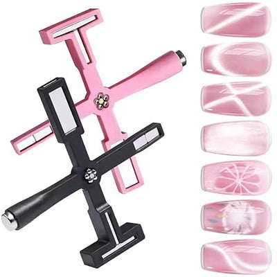 GV204 THR3E STROKES 5 in 1 Magnet for Cat Eye Gel Nail Polish, Multifunctional Magnetic Nail Tool, Upgraded Cross Cat Eye Magnet for Nail Designs 3D Cateye Nail Gel Strong Nail Art Magnet Home Salon(Black)
