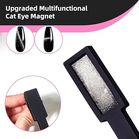 GV204 THR3E STROKES 5 in 1 Magnet for Cat Eye Gel Nail Polish, Multifunctional Magnetic Nail Tool, Upgraded Cross Cat Eye Magnet for Nail Designs 3D Cateye Nail Gel Strong Nail Art Magnet Home Salon(Black)