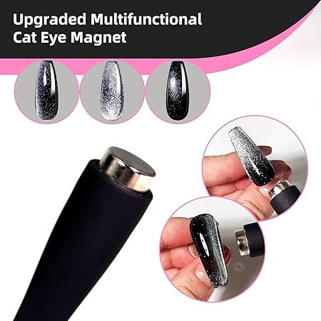 GV204 THR3E STROKES 5 in 1 Magnet for Cat Eye Gel Nail Polish, Multifunctional Magnetic Nail Tool, Upgraded Cross Cat Eye Magnet for Nail Designs 3D Cateye Nail Gel Strong Nail Art Magnet Home Salon(Black)