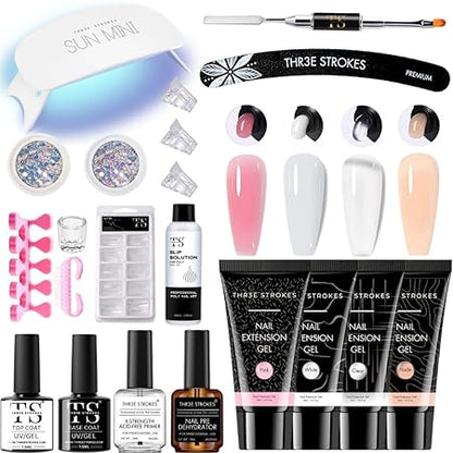 GV205 THR3E STROKES Poly Gel Nail Kit: PolyGel with Slip Solution Mini U V Nail Light Poly Nail Gel Kit for Beginners with Everything Extension ( MINIMUM 180S TO DRY) (JADE KIT)