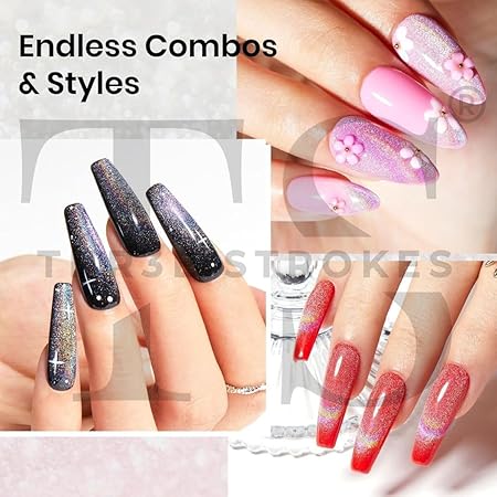 GV209 THR3E STROKES Rainbow Cat Eye Gel Nail Polish, 7.5ml Holographic 9D Sparkly Glitter Spring Gel Polish, Soak Off UV/LED Manicure Nail Art Designs, Flakie Finish