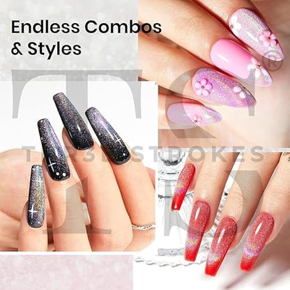 GV209 THR3E STROKES Rainbow Cat Eye Gel Nail Polish, 7.5ml Holographic 9D Sparkly Glitter Spring Gel Polish, Soak Off UV/LED Manicure Nail Art Designs, Flakie Finish