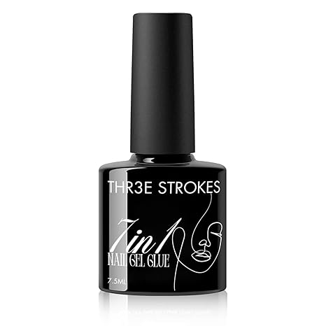 GV211 THR3E STROKES 7 in One Gel Nail Glue Brush On Nail Glue 7.5 ml for tips, Rhinestones, Base Coat, Blooming Art Gel Kit for Acrylic tips UV Lamp Needed 7.5ML (THIN - WATERY FORMULA)