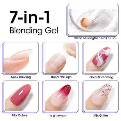 GV211 THR3E STROKES 7 in One Gel Nail Glue Brush On Nail Glue 7.5 ml for tips, Rhinestones, Base Coat, Blooming Art Gel Kit for Acrylic tips UV Lamp Needed 7.5ML (THIN - WATERY FORMULA)
