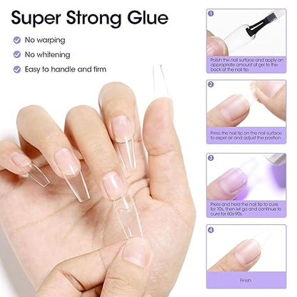 GV211 THR3E STROKES 7 in One Gel Nail Glue Brush On Nail Glue 7.5 ml for tips, Rhinestones, Base Coat, Blooming Art Gel Kit for Acrylic tips UV Lamp Needed 7.5ML (THIN - WATERY FORMULA)