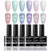 GV212 THR3E STROKES Gel NailPolish Cat Eye Gel Nail Polish Set, 6 Color Jelly Shimmer Glass Cat Eye Gel Nail Polish with Magnet Nude Reflective Clear Champagne Pink Purple Magnetic Gel Polish Gift Set 7ML (UV/LED LIGHT REQUIRED) (ASTEROID N54)