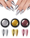 GV214 THR3E STROKES 3 Colors Chrome Nail Powder Set Reflective Glitter Metallic Mirror Effect for Nails Art Design 3D Holographic Silver Rose Gold Pigment Flash Light Crome Paillette Dust (RSG Powder) (Each 0.5gm)