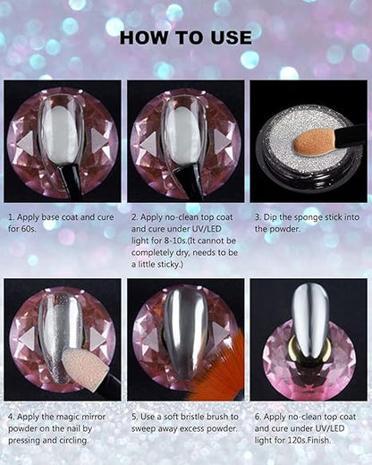GV214 THR3E STROKES 3 Colors Chrome Nail Powder Set Reflective Glitter Metallic Mirror Effect for Nails Art Design 3D Holographic Silver Rose Gold Pigment Flash Light Crome Paillette Dust (RSG Powder)