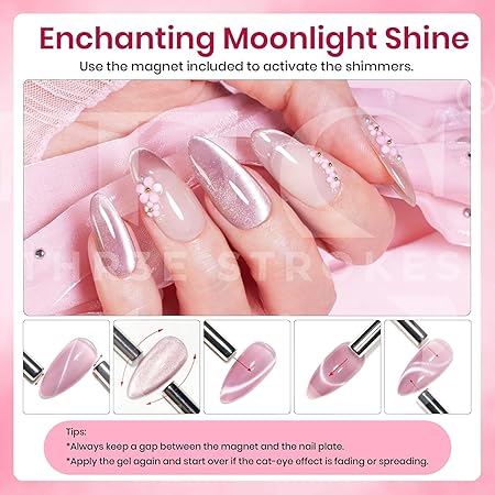 GV215 STROKES Cat Eye Gel Nail Polish Set for Pink Brown Glitter Holographic Cat Eye, Salon Gel Manicure and Nail Art DIY at Home, Bright Moonlight (ROSE SILK)