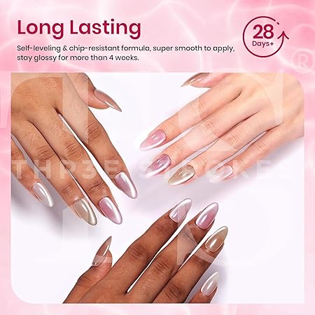 GV215 STROKES Cat Eye Gel Nail Polish Set for Pink Brown Glitter Holographic Cat Eye, Salon Gel Manicure and Nail Art DIY at Home, Bright Moonlight (ROSE SILK)