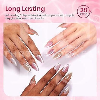 GV215 STROKES Cat Eye Gel Nail Polish Set for Pink Brown Glitter Holographic Cat Eye, Salon Gel Manicure and Nail Art DIY at Home, Bright Moonlight (ROSE SILK)
