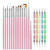 GV216 THR3E STROKES 20 pcs Nail Art Brushes, Nail Art Design Painting and Drawing UV Polish Brush Tool Kit, 15 pcs Nail Art Brushes Kit with 5 pcs Nail Dotting Pens, Multicolored 15 PCS BRUSH + 5PCS DOTTING TOOLS)