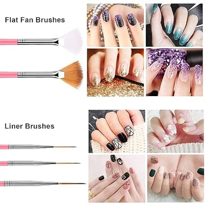 GV216 THR3E STROKES 20 pcs Nail Art Brushes, Nail Art Design Painting and Drawing UV Polish Brush Tool Kit, 15 pcs Nail Art Brushes Kit with 5 pcs Nail Dotting Pens, Multicolored 15 PCS BRUSH + 5PCS DOTTING TOOLS)