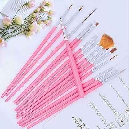 GV216 THR3E STROKES 20 pcs Nail Art Brushes, Nail Art Design Painting and Drawing UV Polish Brush Tool Kit, 15 pcs Nail Art Brushes Kit with 5 pcs Nail Dotting Pens, Multicolored 15 PCS BRUSH + 5PCS DOTTING TOOLS)