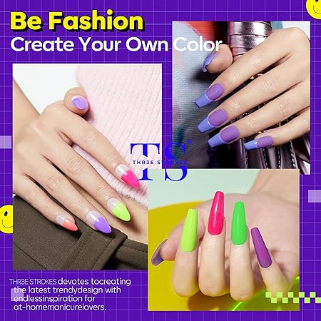 GV217 THR3E STROKES Gel Nail Polish Set - 6 Colors Gel Polish Glitter Gel Polish Sparkle Nail Polish Gel Manicure DIY Salon Nail Art Gifts (RAVE NEON (RN5347), 7.5ML)