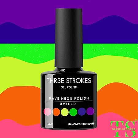GV217 THR3E STROKES Gel Nail Polish Set - 6 Colors Gel Polish Glitter Gel Polish Sparkle Nail Polish Gel Manicure DIY Salon Nail Art Gifts (RAVE NEON (RN5347), 7.5ML)