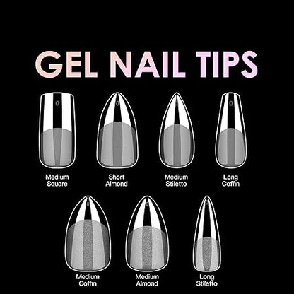GV218 THR3E STROKES 120pcs Soft Gel Nail Tips, Gel X Nail Tips Clear Fake Nails Full Cover Soft Acrylic NailTips with Box for Extension Nail Manicure Salon Home DIY (Medium Almond)