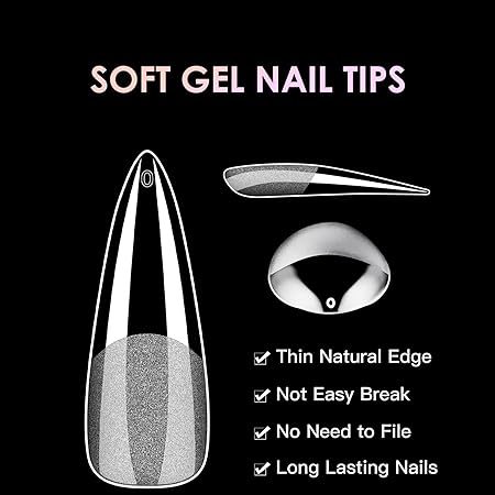 GV218 THR3E STROKES 120pcs Soft Gel Nail Tips, Gel X Nail Tips Clear Fake Nails Full Cover Soft Acrylic NailTips with Box for Extension Nail Manicure Salon Home DIY (Medium Almond)