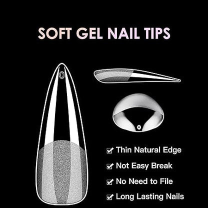 GV218 THR3E STROKES 120pcs Soft Gel Nail Tips, Gel X Nail Tips Clear Fake Nails Full Cover Soft Acrylic NailTips with Box for Extension Nail Manicure Salon Home DIY (Medium Almond)