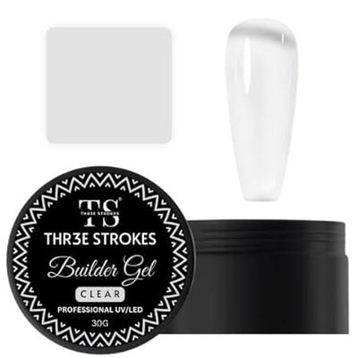 GV219 THR3E STROKES Low-Heat Builder Gel for Nails, 30ml Self-Leveling Nail Strengthener, Soak Off Long Lasting Hard UV Gel (CLEAR)