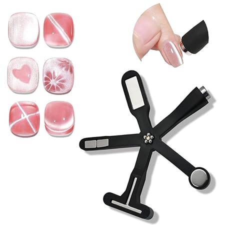 GV220 THR3E STROKES 6 in 1 Cat Eye Magnet Tool, Upgraded Cat Eye Gel Nail Polish Magnet with Silicone Protective Case, Multi-Function Magnet Stick 3D Strong Magnetic Cat Eye Nail Art for Salon Studio Home, Black (6 IN 1 MAGNET BLACK)