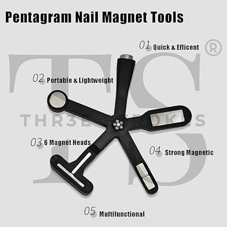 GV220 THR3E STROKES 6 in 1 Cat Eye Magnet Tool, Upgraded Cat Eye Gel Nail Polish Magnet with Silicone Protective Case, Multi-Function Magnet Stick 3D Strong Magnetic Cat Eye Nail Art for Salon Studio Home, Black (6 IN 1 MAGNET BLACK)