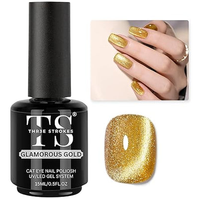 GV222 THR3E STROKES Cat Eye Gel Nail Polish 15ml Polish Soak Off U V LED Nail Lamp 1 Color Silver Shimmer Velvet Gel Nail Polish Nail Art Manicure Salon DIY Home (GLORIOUS GOLD)