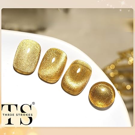 GV222 THR3E STROKES Cat Eye Gel Nail Polish 15ml Polish Soak Off U V LED Nail Lamp 1 Color Silver Shimmer Velvet Gel Nail Polish Nail Art Manicure Salon DIY Home (GLORIOUS GOLD)