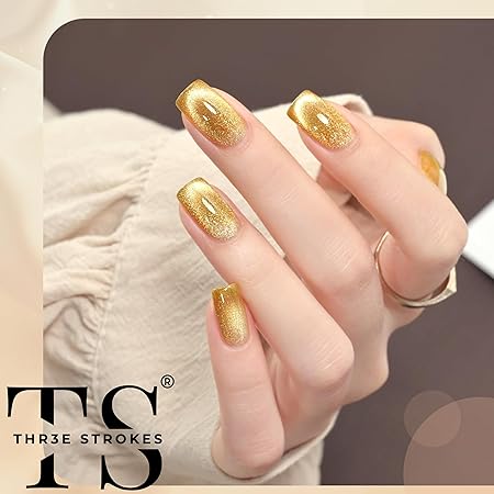 GV222 THR3E STROKES Cat Eye Gel Nail Polish 15ml Polish Soak Off U V LED Nail Lamp 1 Color Silver Shimmer Velvet Gel Nail Polish Nail Art Manicure Salon DIY Home (GLORIOUS GOLD)