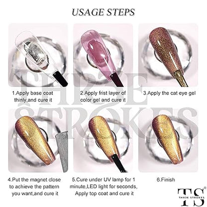 GV222 THR3E STROKES Cat Eye Gel Nail Polish 15ml Polish Soak Off U V LED Nail Lamp 1 Color Silver Shimmer Velvet Gel Nail Polish Nail Art Manicure Salon DIY Home (GLORIOUS GOLD)