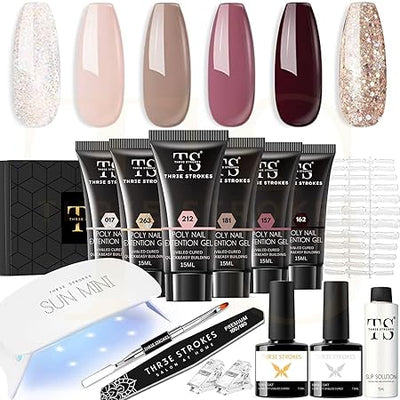 GV223 THR3E STROKES Poly Nail Gel Extension Kit for Builder Gel UV Nail Art Kit Nail Extension Set (Nude, Pink, White) (62 Items in the set)( MINIMUM 180S TO DRY)(BEGGINERS KIT) (2)