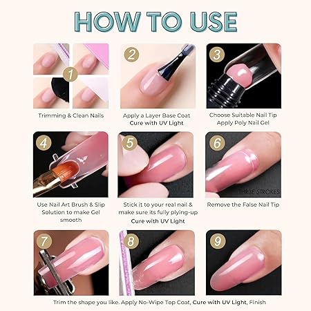 GV224 THR3E STROKES Poly Nail Gel Extension Kit for Builder Gel UV Nail Art Kit Nail Extension Set 15 ML EACH (Pink, Clear, White, Nude ) (GEMZ KIT)