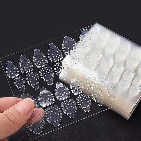 GV225 THR3E STROKES 50 Sheets Double-Sided Nail Jelly Sticker Waterproof Breathable Glue Tabs Jelly Glue Adhesive Tabs Super Sticky Fake Nail Glue Stickers for Manicure(50 Sheets 1200 pcs, 6.2 cm)
