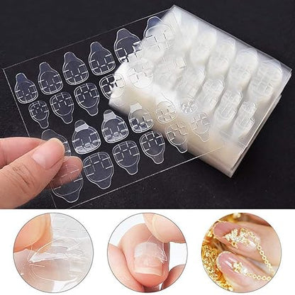 GV225 THR3E STROKES 50 Sheets Double-Sided Nail Jelly Sticker Waterproof Breathable Glue Tabs Jelly Glue Adhesive Tabs Super Sticky Fake Nail Glue Stickers for Manicure(50 Sheets 1200 pcs, 6.2 cm)