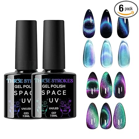 GV228 THR3E STROKES Cat Eye G-el Nail Polish, 2 PCS 15ML Pink Sliver Holographic 9D Cat Eye Glitter Multichrome Gel Polish Nail G-el Polish Magnet Soak Off Led Nail Art Gel DIY Salon Gift (CE3,CE7)