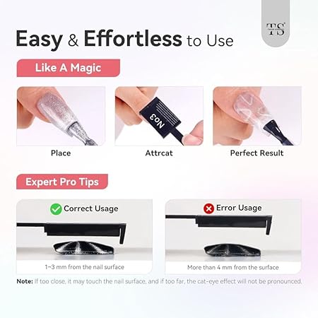 GV229 THR3E STROKES Cat Eye Magnet Set for Nails, 10 Pieces, Magnetic Wand for Gel Polish, DIY Nail Art Tools