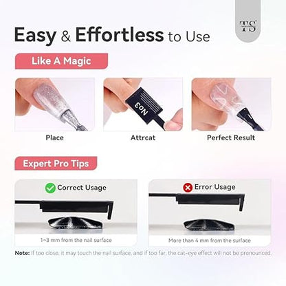 GV229 THR3E STROKES Cat Eye Magnet Set for Nails, 10 Pieces, Magnetic Wand for Gel Polish, DIY Nail Art Tools
