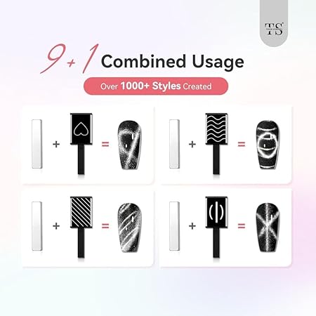 GV229 THR3E STROKES Cat Eye Magnet Set for Nails, 10 Pieces, Magnetic Wand for Gel Polish, DIY Nail Art Tools