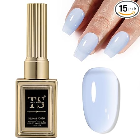 GV233 THR3E STROKES Jelly Gel Nail Polish, 15ml Sheer Neutral Translucent Soak Off Gel Polish, UV Light Cure for Nail Art DIY (UV LAMP NEEDED)(MACHINE SE SUKHENGI) (60 - SKY BLUE,)
