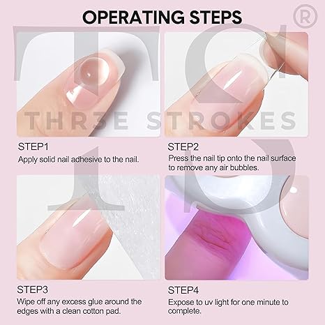 GV236 THR3E STROKES Solid Nail Glue for Press On & Acrylic Nails, Clear 3D Sculpture Gel Super Strong, UV/LED Cured 15ML
