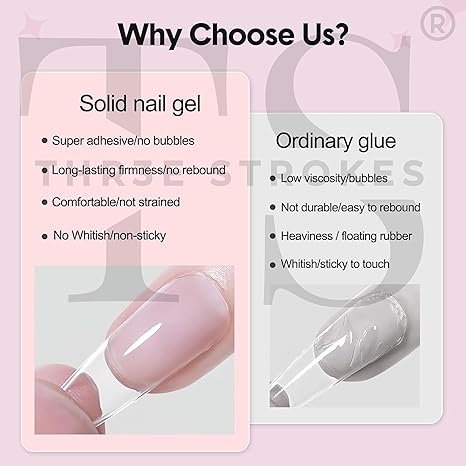 GV236 THR3E STROKES Solid Nail Glue for Press On & Acrylic Nails, Clear 3D Sculpture Gel Super Strong, UV/LED Cured 15ML