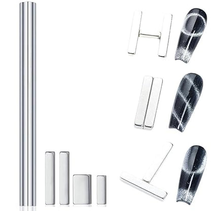 GV237 THR3E STROKES 5 Pieces Cat Eye Nail Magnet for Magnetic Gel Polish - Wood Stick Design Tool for DIY Home, Salon, Studio (5PCS SET)