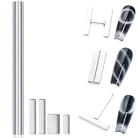 GV237 THR3E STROKES 5 Pieces Cat Eye Nail Magnet for Magnetic Gel Polish - Wood Stick Design Tool for DIY Home, Salon, Studio (5PCS SET)
