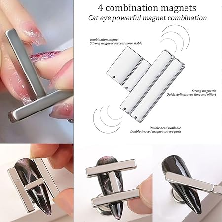 GV237 THR3E STROKES 5 Pieces Cat Eye Nail Magnet for Magnetic Gel Polish - Wood Stick Design Tool for DIY Home, Salon, Studio (5PCS SET)